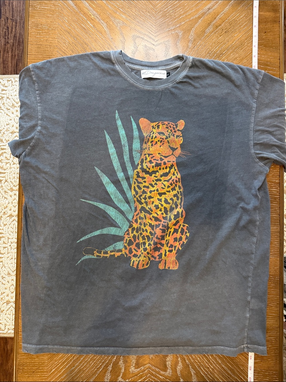 Girl Dangerous Charcoal Tee with Orange, Yellow & Teal Leopard Graphic